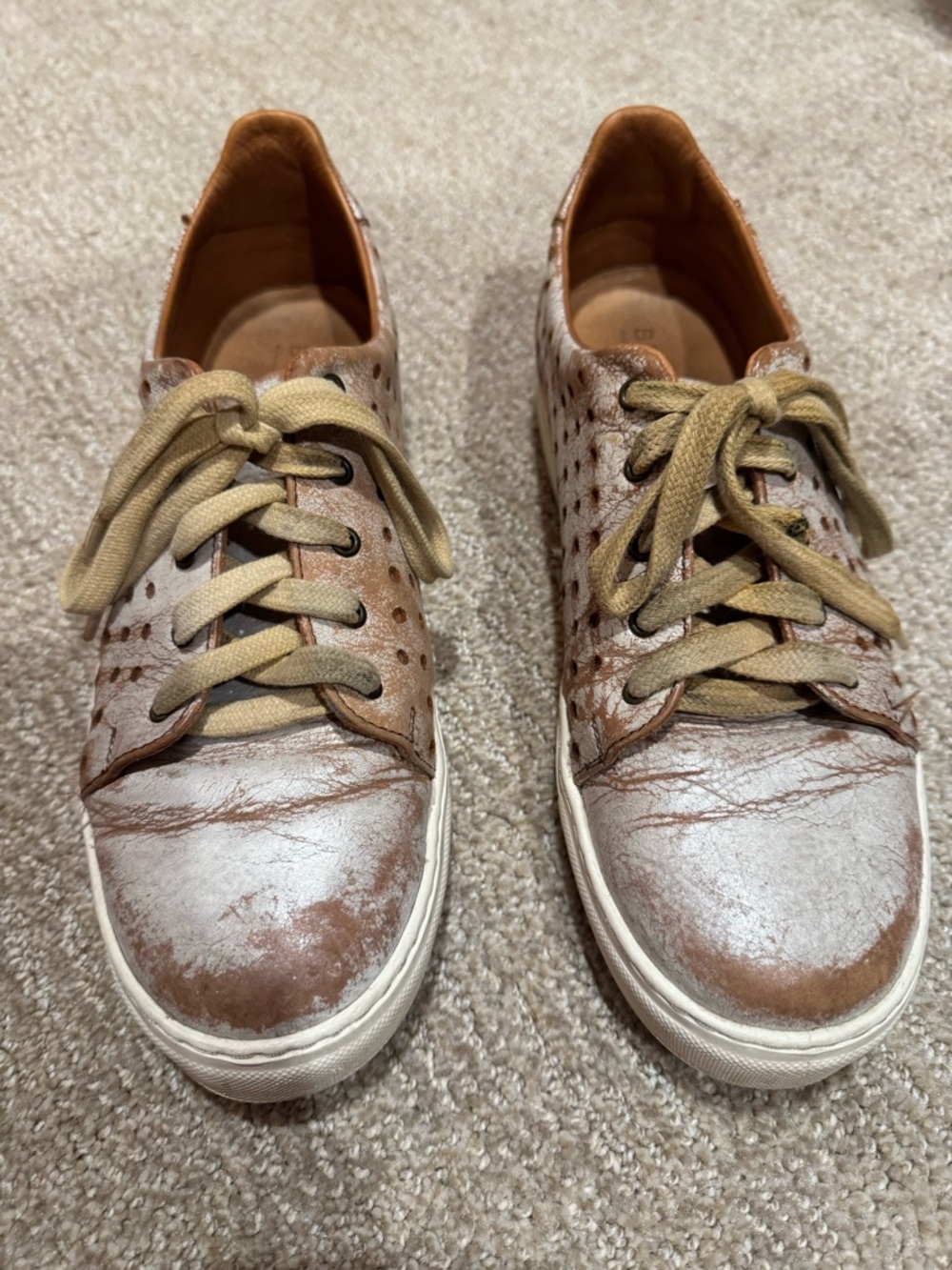 Bed Stu Lyne lace up sneaker perforated brown vegetable tanned leather 9.5